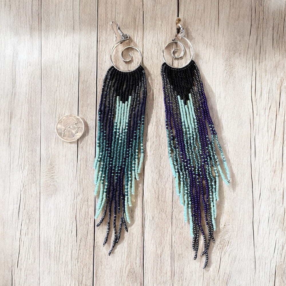 Who’s got the blues? Hand Beaded Chandelier Beaded Earrings Blues Purples - Picture 17 of 17